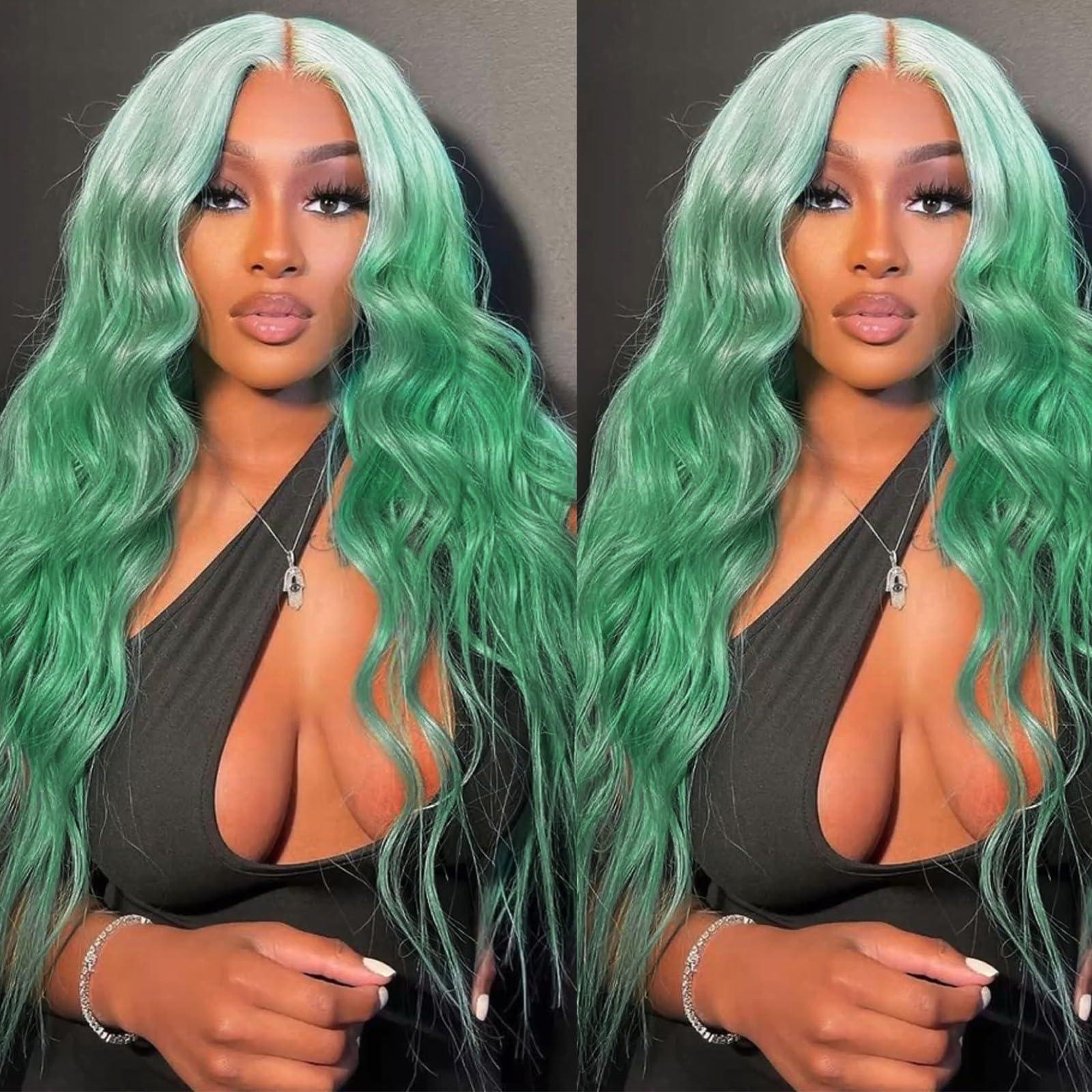 Lady Miranda Lady Miranda 28 Inch Ombre Green Wig Long Wavy Wig Natural Middle Part Green Wigs For Women Synthetic Wigs For Party or Daily Use (Ombre Green, 28 Inch)