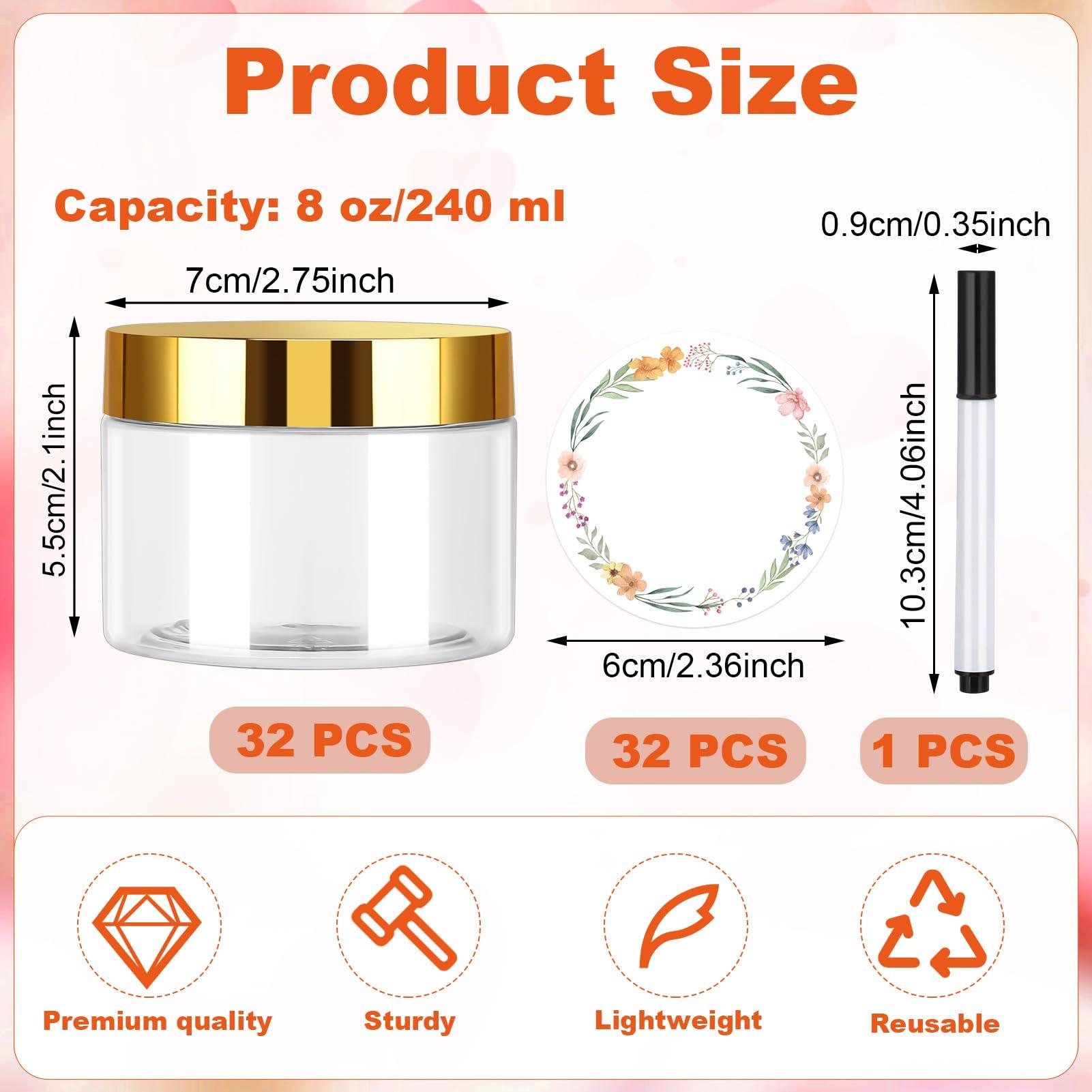 ZhouBoat ZhouBoat 32 Pack 5 oz Plastic Jars with Gold Lids, Clear Empty Body Butter Containers Travel Size Cosmetic Bottles for Make Up and Food Storage