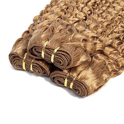 FEEL ME FEEL ME Afro Kinky Curly Human Hair Bundles Brazilian Hair Weave Bundles 10A Unprocessed Brazilian Virgin Curly Hair Bundles Color 27 Honey Blonde Curly Hair 100g 14 Inch
