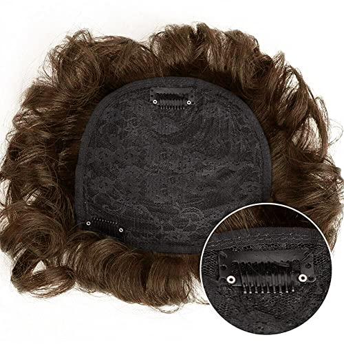 ICRAB ICRAB Women Short Human Hair Topper Closure Curly Hair Wiglet Hairpiece Clip in Top Hairpiece Natural Weaving Hair Replacement Hair Piece for Thinning Hair 13x14cm(Light Brown 6")