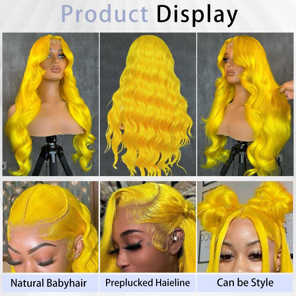 XIAPAY XIAPAY 30 Inch Yellow Lace Front Wig Human Hair Body Wave Lace Front Wigs Human Hair Pre Plucked Glueless Yellow Wig Human Hair 13x4 Colored Wigs Human Hair 180% Density HD Lace Frontal Wig