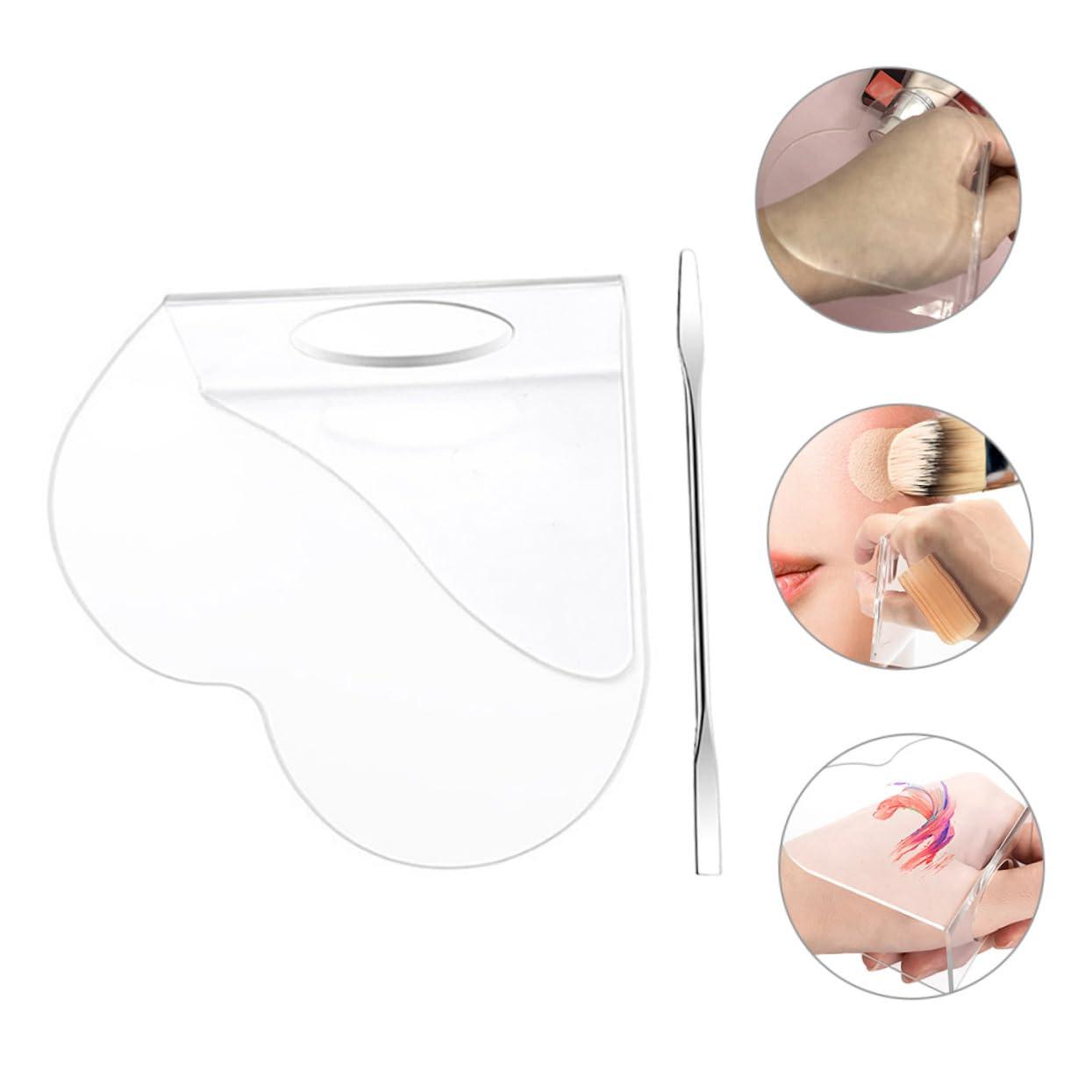 PHENOFICE PHENOFICE Handheld Heart Makeup Mixing Tray Acrylic Mixing Plate for Makeup Foundation Mixing Palette with Stainless Steel Spatula