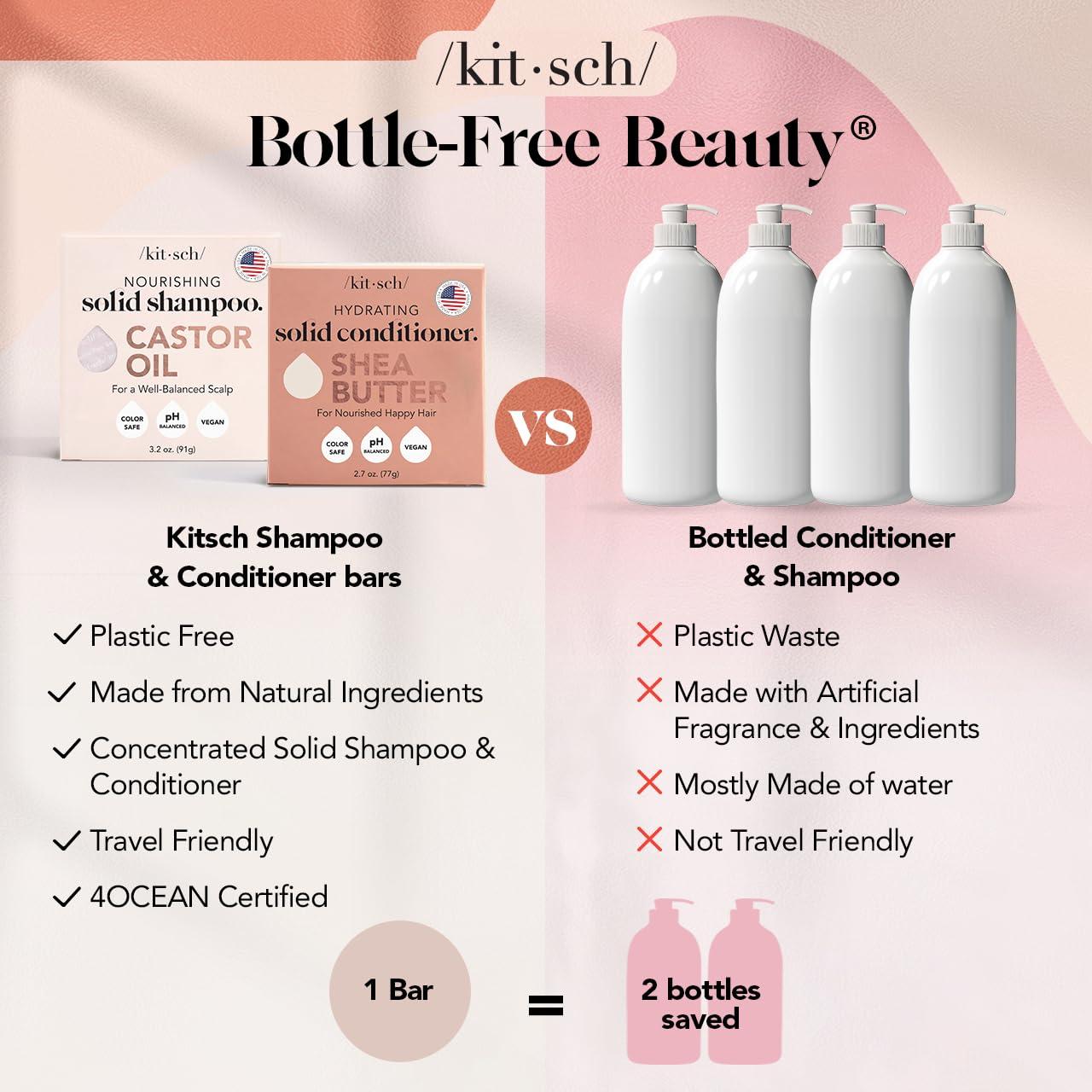 Kitsch Kitsch Castor Oil Shampoo Bar and Shea Butter Conditioner Bar and Shower Filter (Chrome) Bundle