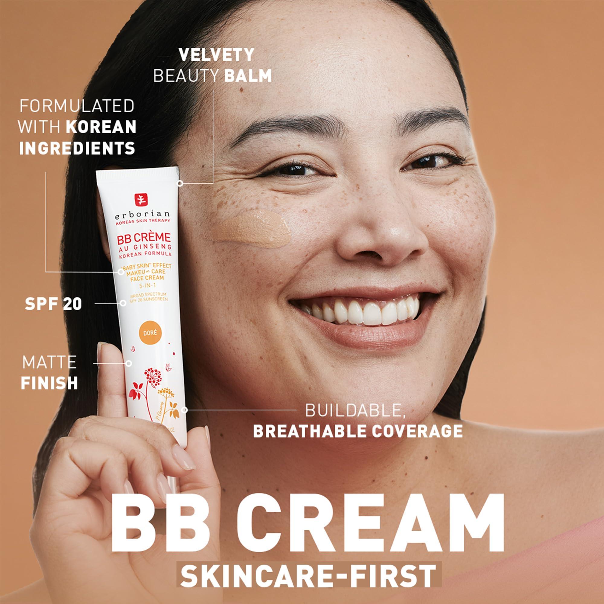 Erborian Erborian BB Cream with Ginseng, Tan (Dore) - Lightweight Buildable Coverage with SPF & Ultra-Soft Matte Finish Minimizes Pores & Imperfections - Korean Face Skincare - 1.5 Oz