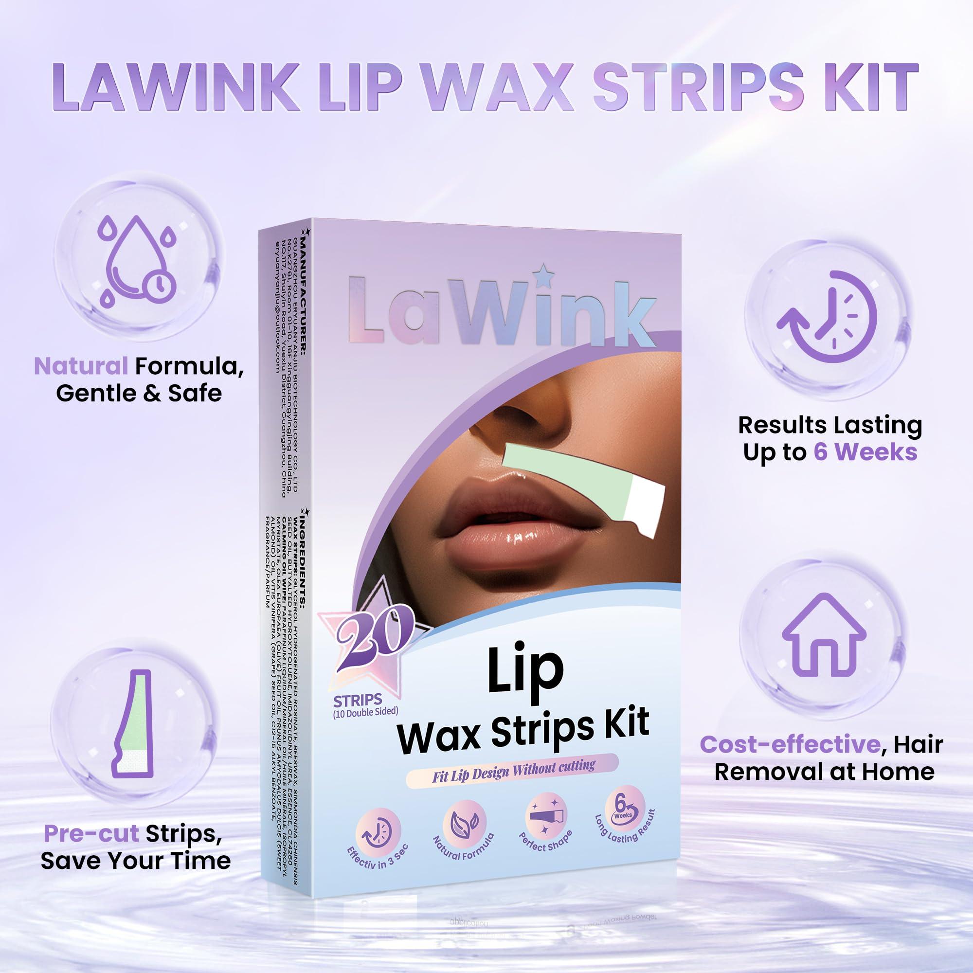 LaWink LaWink Lip Wax Strips Kit Cold Wax Strips Facial Hair Removal 20 Strips 4 Calming Oil Wipes for Sensitive Skin Types Women
