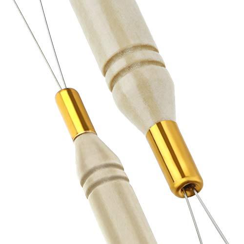 Chinco 10 Pack Wooden Hair Extension Loop Needle Threader Pulling Hook Tool and Bead Device Tool for Hair or Feather Extensions (Loop Tools)