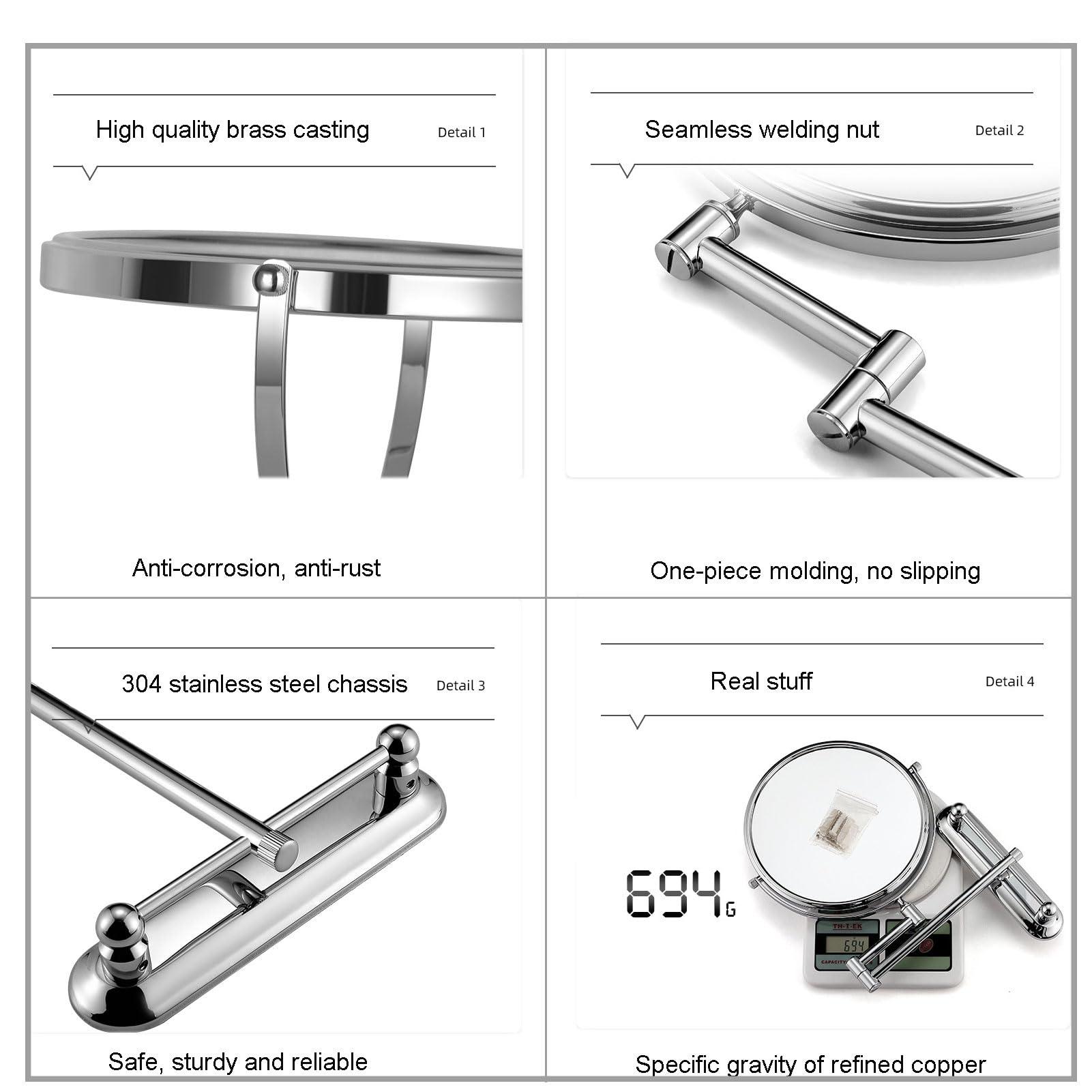 CarXs CarXs Makeup Mirror Wall Mounted Extra Long Arm, Cosmetic Mirror Magnification, Vanity Mirror 360 Swivel Extend and Fold, Double Sided Bathroom Shaving Mirror Magnifying Mirror Wall Mounted