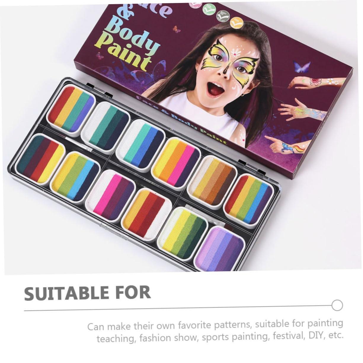 Ipetboom Ipetboom Face Body Paint Kit with 12 Color Gradient Rainbow Strips Non-shiny Pearl Mixed Body Painting Paint Set Water-activated Art Kit for Cosplay