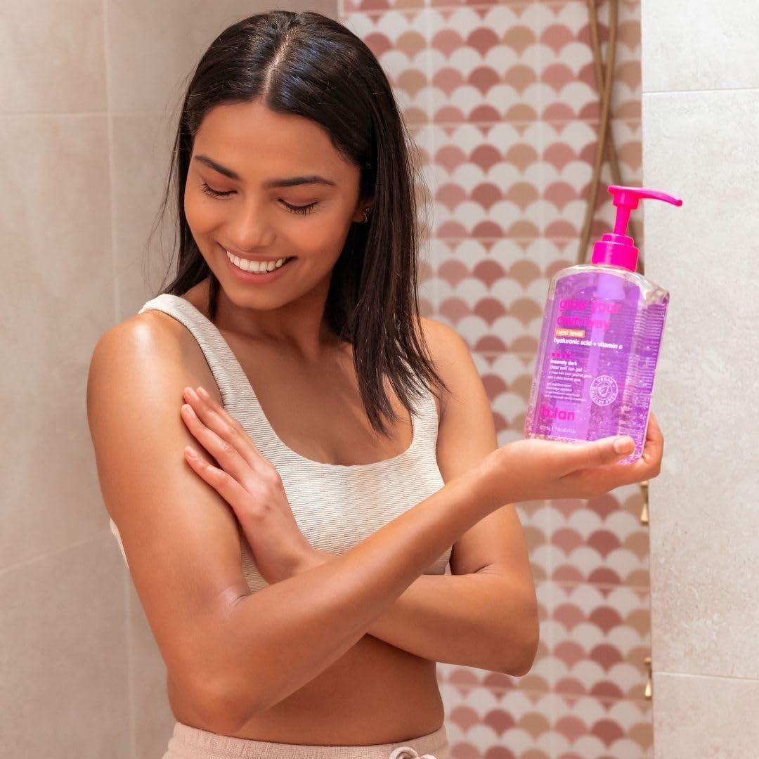 B.TAN b.tan Insanely Dark Clear Self Tanning Gel with Mitt Kit | Glow Your Own Way Next Level Bundle - Quick Express Tanner for Face and Body with Applicator, Transfer-Proof, No Fake Tan Smell, 16 Fl Oz