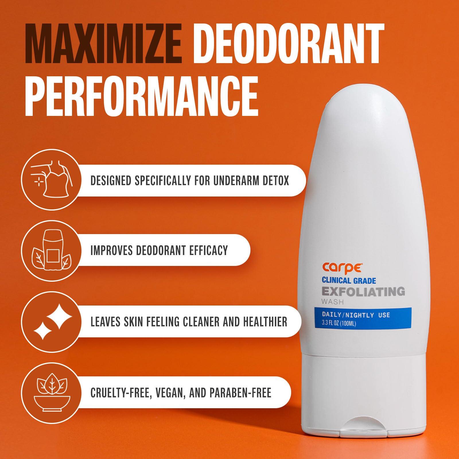 Carpe Carpe Exfoliating Underarm Scrub with Odor Protection, Underarm Exfoliator to Improve Deodorant Performance - Energizing Minty Fresh Smell - Armpit Scrub for Women and Men (2 Pack)