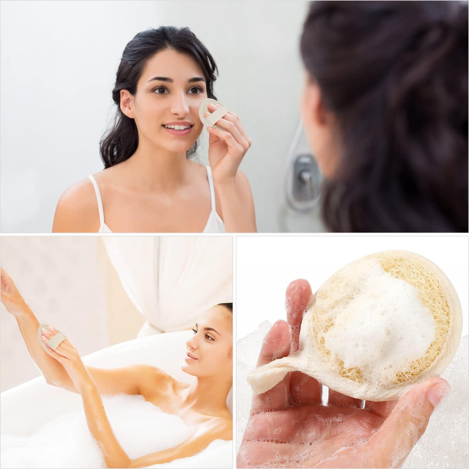 wokelai Exfoliating Loofah Sponge Pads Face loofa Brush 6 Pack 3.15 inches Made of 100% Natural Luffa Body and Facial Scrub Pad Personal Care Close Skin for Men and Women for Bath Spa and Shower