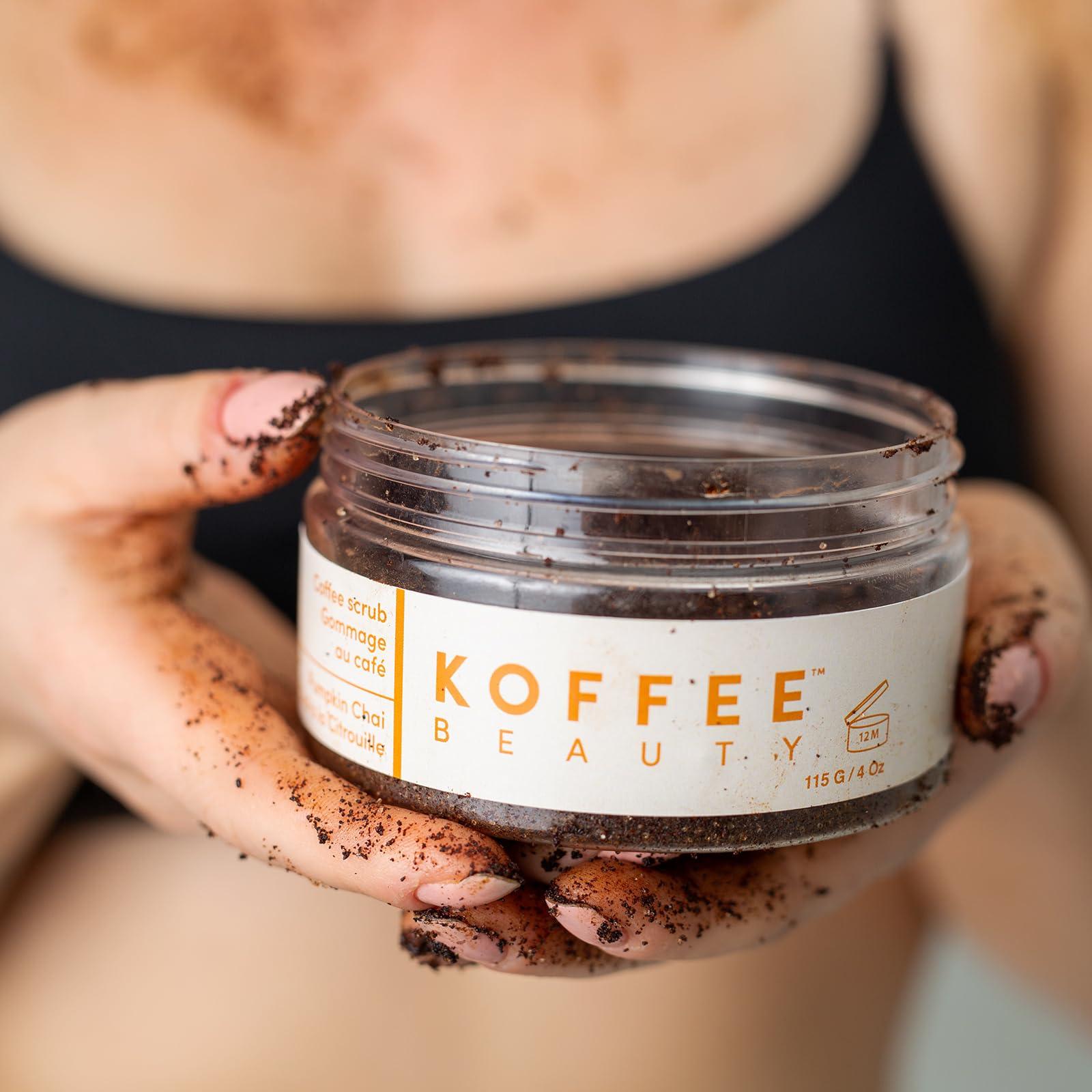 Koffee Beauty Koffee Beauty Pumpkin Chai Coffee Scrub, 4 oz - All Natural Body Scrub - Exfoliating Body Scrub and Face Exfoliator - Vanilla with Pumpkin Spice - Packed with Antioxidants, Shea Butter, Coconut Oil