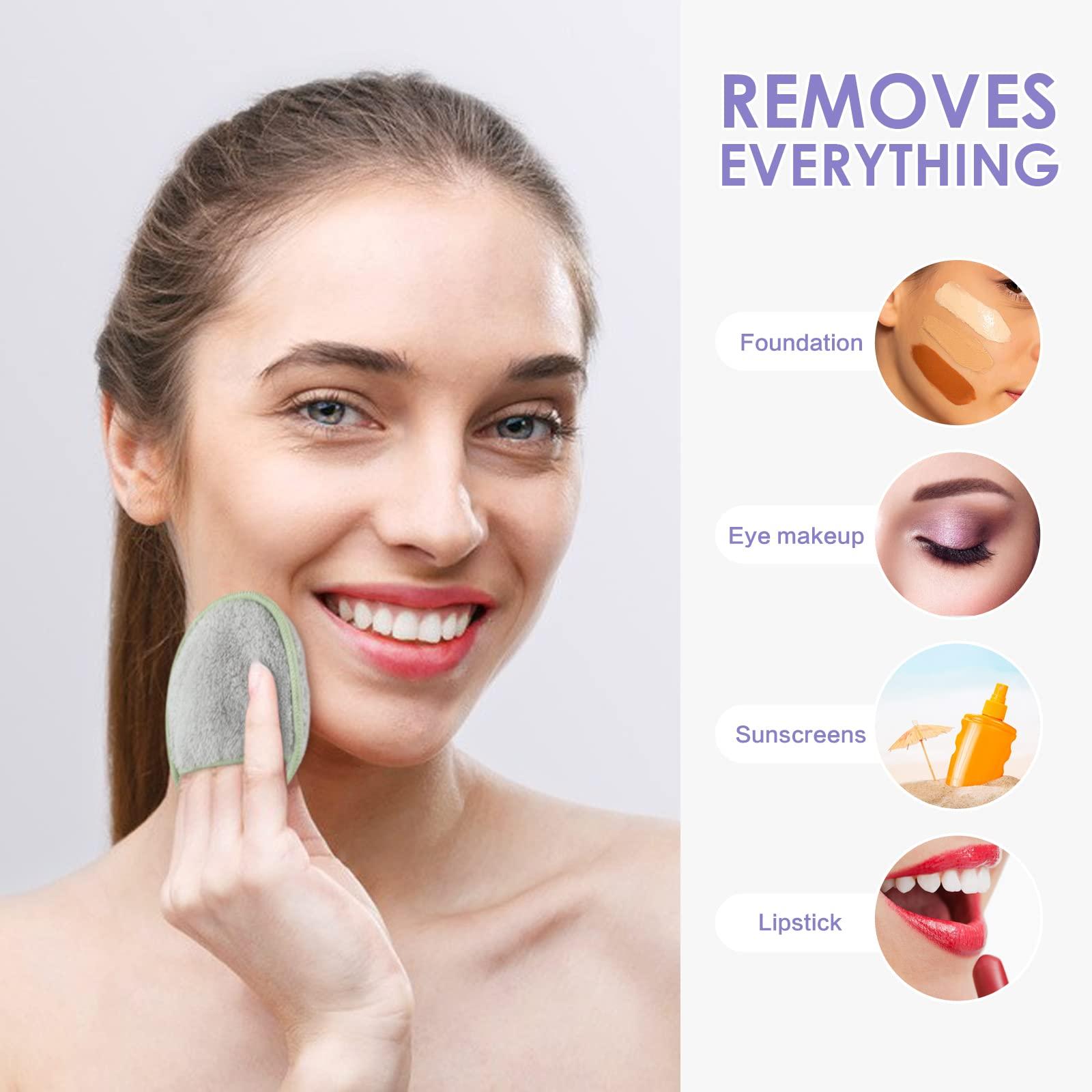 SUNLAND SUNLAND Reusable Makeup Remover Pads for Face,Eye,Lips 16 Pack Microfiber Face Cleansing Gloves Washable with Laundry Bag and Travel Bag Rounds Toner Pads (round 3.15inchx16, grey)
