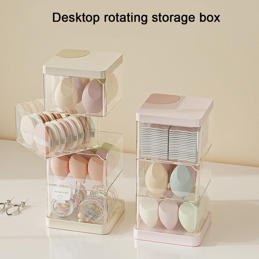 KWJNH KWJNH Cosmetic Storage Box Transparent Acrylic Swivel Shelf Desktop Skin Care Product Dresser Finishing,Rotating Powder Puff Storage Box Jewelry Organizer for Women