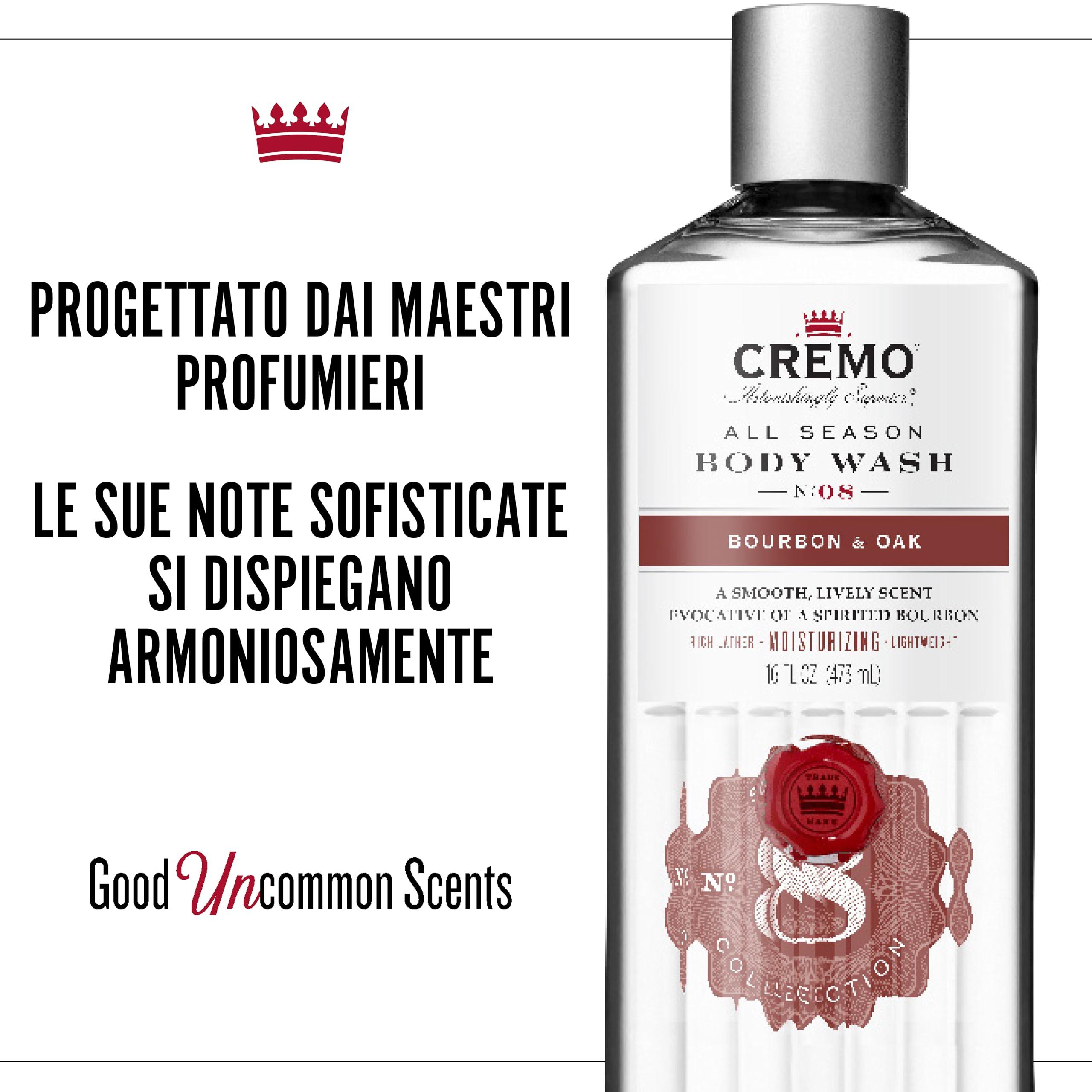Cremo Cremo Men\'s Body Wash Bundle with Silver Water & Birch and Bourbon & Oak Scents, 16 Fl Oz Each