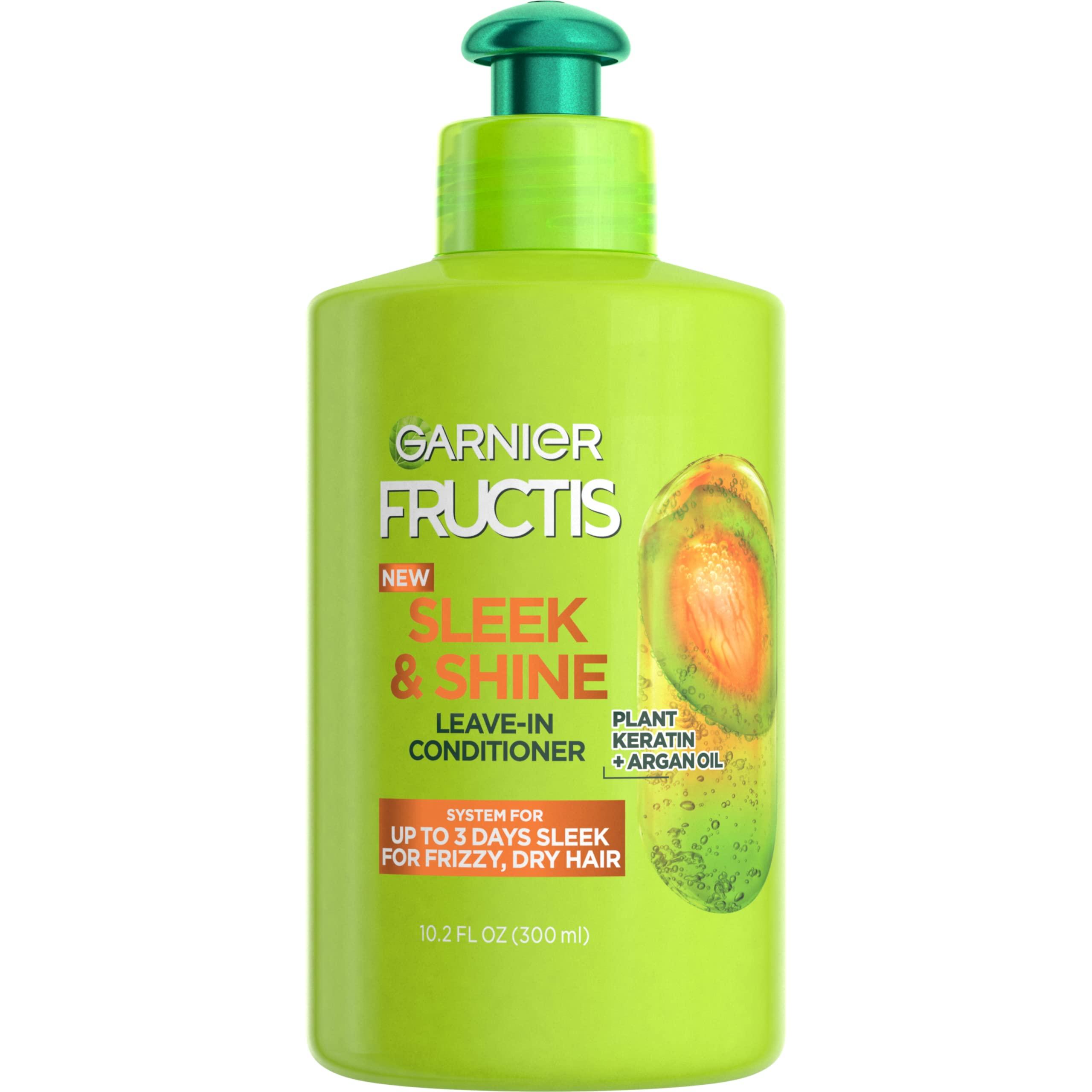 Garnier Garnier Fructis Sleek & Shine Leave-In Conditioning Cream for Frizzy, Dry Hair, Plant Keratin + Argan Oil, 10.2 Fl Oz, 1 Count (Packaging May Vary)