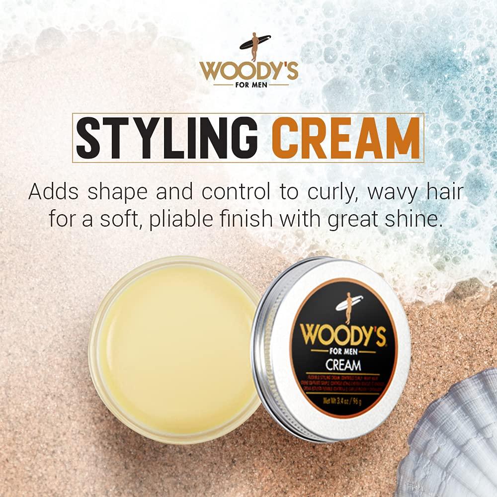Woody's Woody\'s Styling Cream for Men, Controls Curly/Wavy Hair, Water-Soluble Mild Hold, Healthy Shine, 3.4 oz