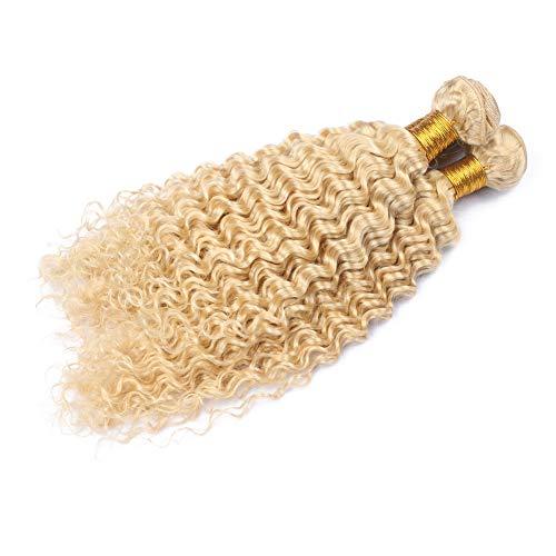 General Cloud hair Deep Wave Wavy Blonde Hair Weaves Unprocessed Deep Curly Blonde #613 Brazilian Human Hair Weft Extensions 4 Bundles (12 14 16 18 inch)