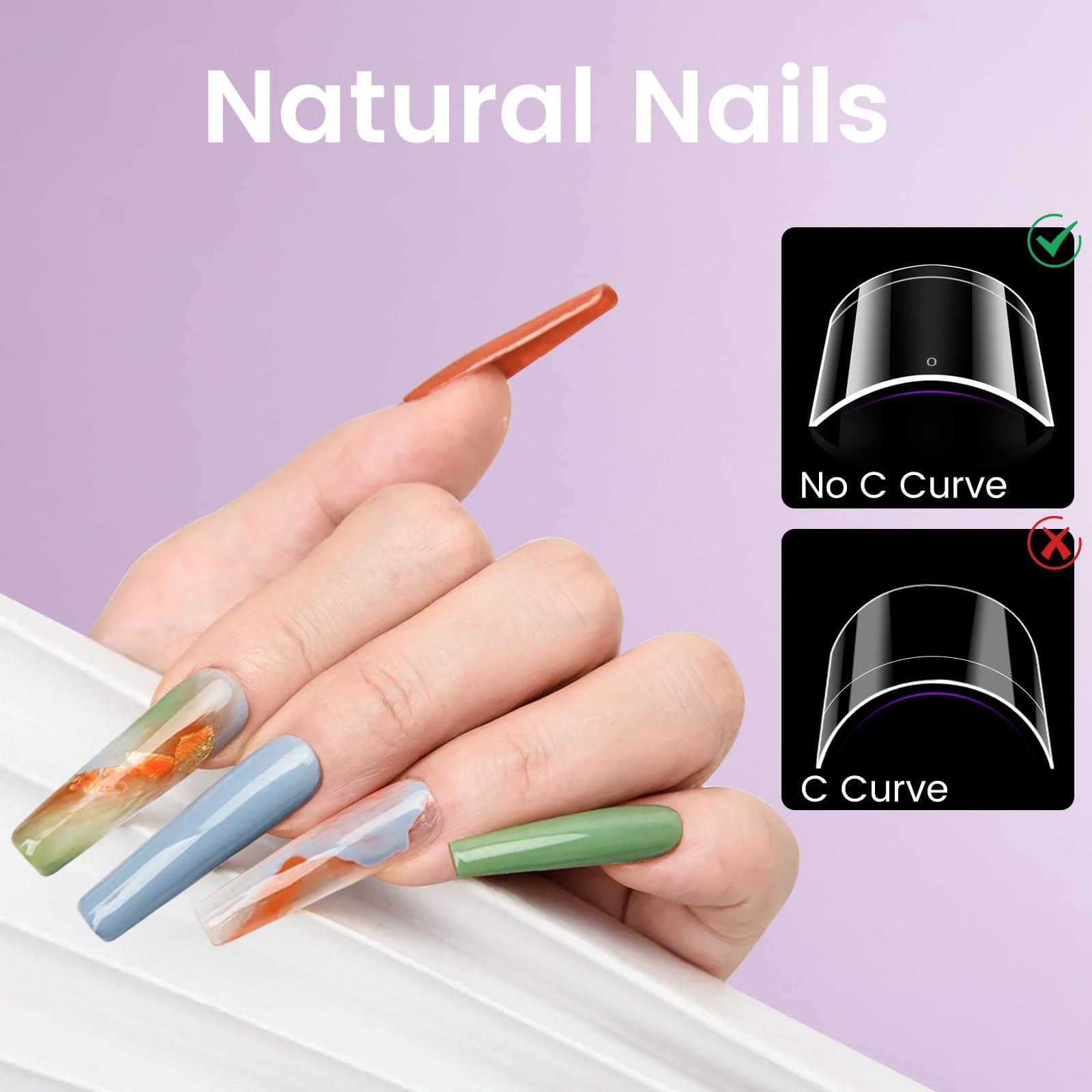 Quaferen Quaferen 504Pcs Clear No C Curve Nail Tips for Acrylic Nails Professional, 3XL Extra Long Tapered Square Straight Acrylic Nail Tips, Half Cover No Crease Nail Extension Tips False Nails for Nail Art