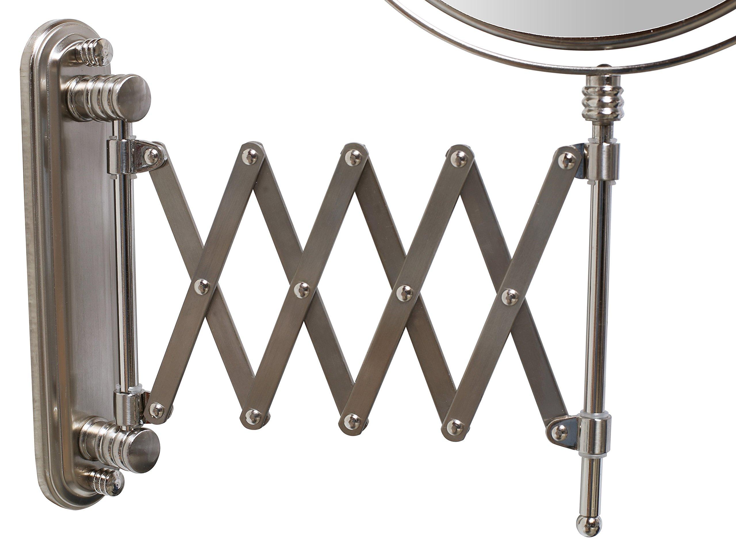 Deco Brothers Deco Brothers Wall Mount Extendable Mirror, 8 Inch Double Sided with 7X Magnification, Nickel