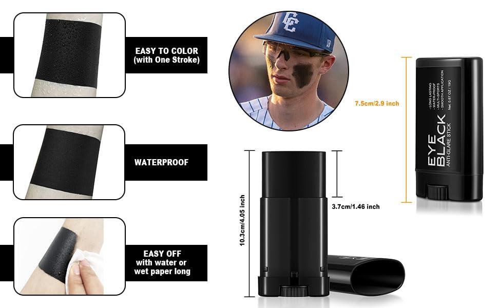 Wismee 2pcs Black Eye Black Stick, Anti-Glare Under Eye Black Sports Grease Stick for Baseball Softball Soccer Lacrosse Hockey Athletes Sports Training, Sports Eye Black Stick