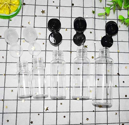 erioctry 12Pcs 15ml/0.5oz Empty Plastic Sample Travel Bottle Container Jar Pot Vial with Black Flip Lid Perfect for Emollient Water Shower Gel Emulsion Etc