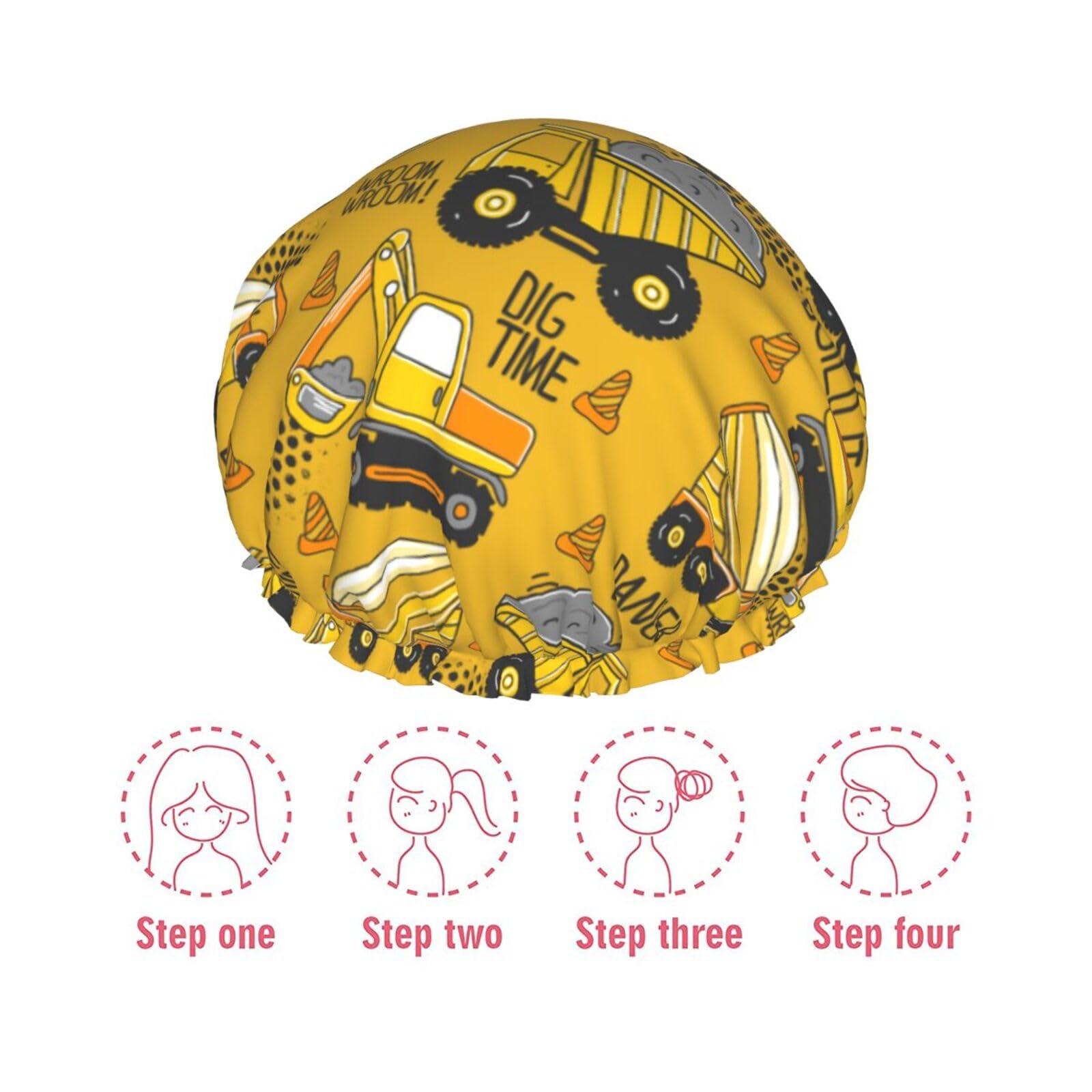 YIPOCH Truck Large Shower Cap for Women Men Shower Caps for Women Reusable Waterproof Hair Cap Double Layers Showercap With PEVA Lined & Elastic Band Fashion Shower Bonnet