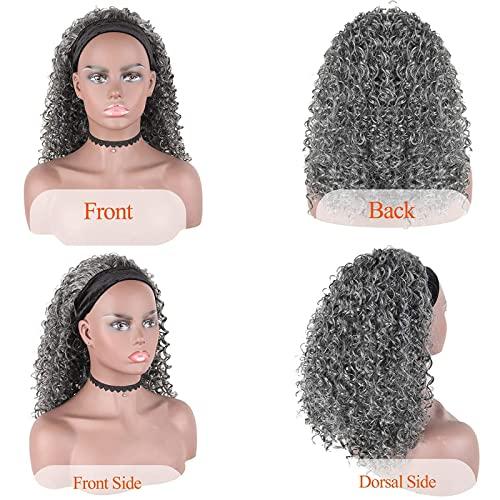 Oseti Oseti Curly Gray Headband Wig Long Wavy Headband Half Wigs for Black Women Grey Head Band Wigs, Water Wave Headband Wigs Heat Resistant Synthetic Long Wigs with Headband Attached for Black Women