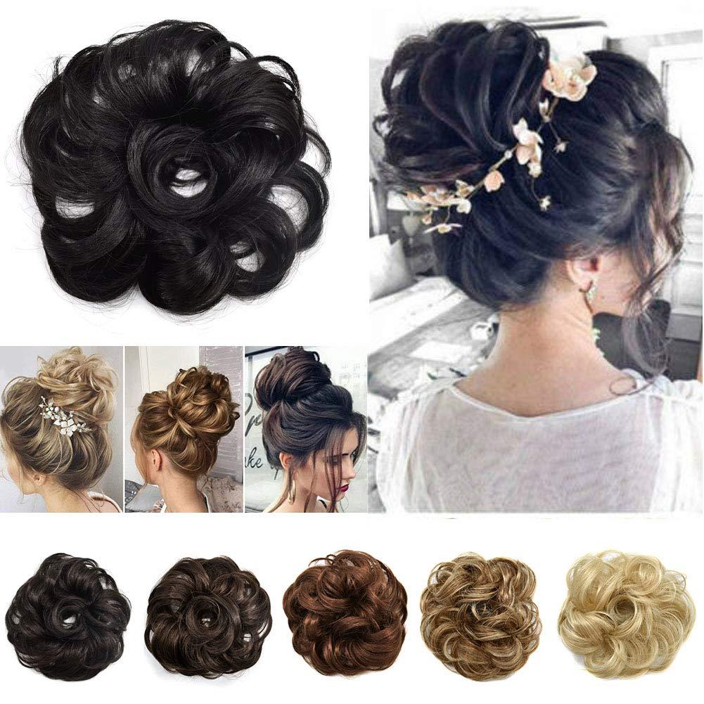 NinthAvenue Basics Messy Curly Hair Bun Wavy Scrunchies Synthetic Hair Extensions Updo French style Hairpiece for Womenn (#6 Dark Brown)