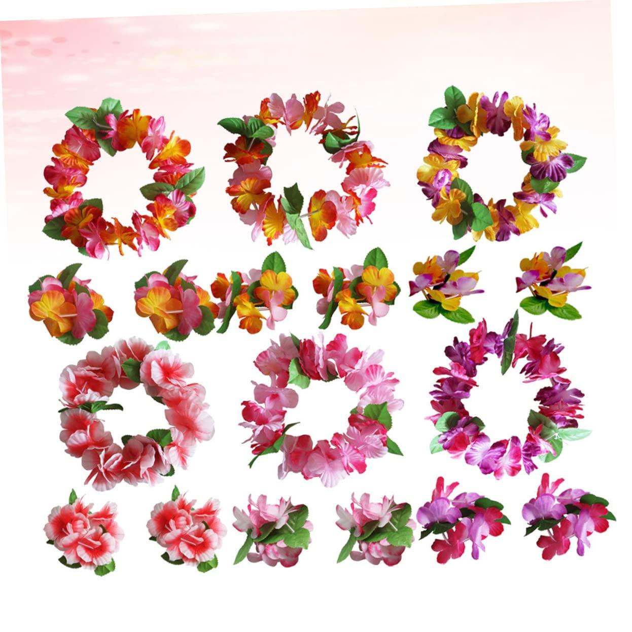 Ipetboom Ipetboom Hawaiian Lei Set 6 Sets of Floral Headband Bracelet Hair Wreath for Wedding Photography