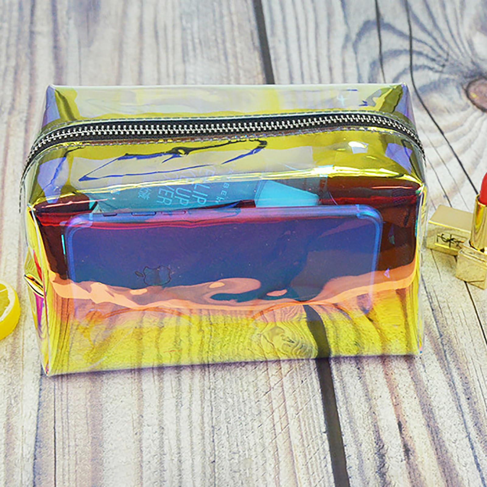 BYKOINE BYKOINE Clear Iridescent Holographic Makeup Bag, Travel Cosmetic Pouches with Zipper Toiletry Organizer Case (Plain)