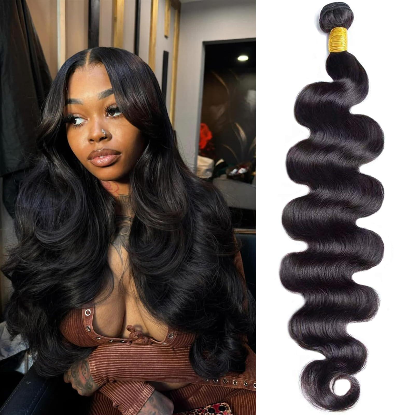 YAREESONG Human Hair Bundle 34 inch Brizilian Hair Bundle Body Wave Bundle 12A Unprocessed Remy Hair Single Bundle Brazilian Body Wave 1 Bundle (Natura black)