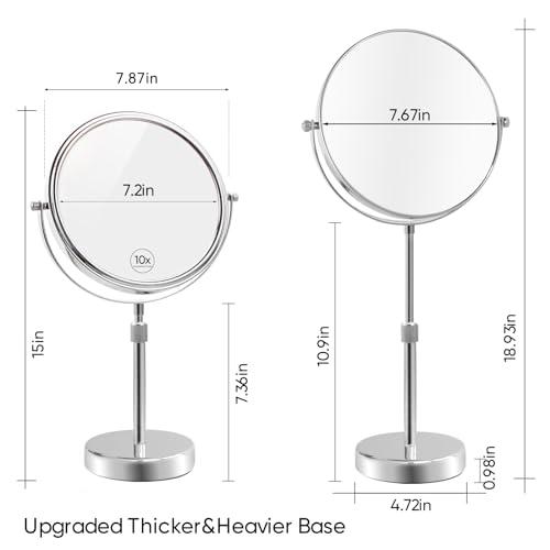 Nicesail Nicesail 19 Inch Tall Makeup Mirror with 10X Magnification, Make up Mirror 8 Inch Double-Sided, Table Mirror with Pedestal for Shaving, Standing Mirror Height Adjustable Chrome Finish (8 Inch, 10X)
