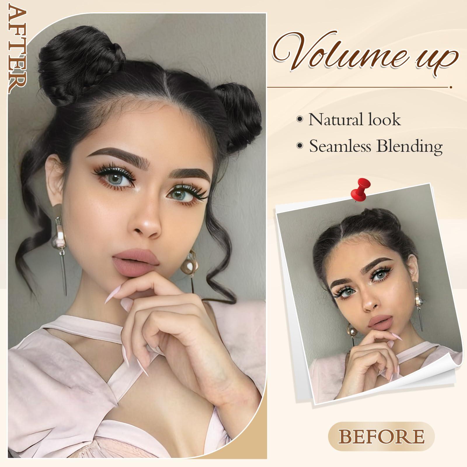 SOFEIYAN SOFEIYAN 2PCS Mini Claw Clip in Hair Bun Braid Messy Cat Ears Hair Bun Extension Synthetic Donut Wig Accessory Updo Space Bun Braid Hair Pieces for Women Girls, Brown & Blonde