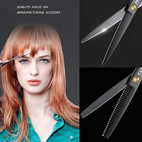 FARI FARI Hair Cutting Scissors Kit with Combs, 6.0 Inches Barber Haircut Thinning Scissors Hairdressing Shears Set with Lether Scissors Case for Salon and Home (Black)