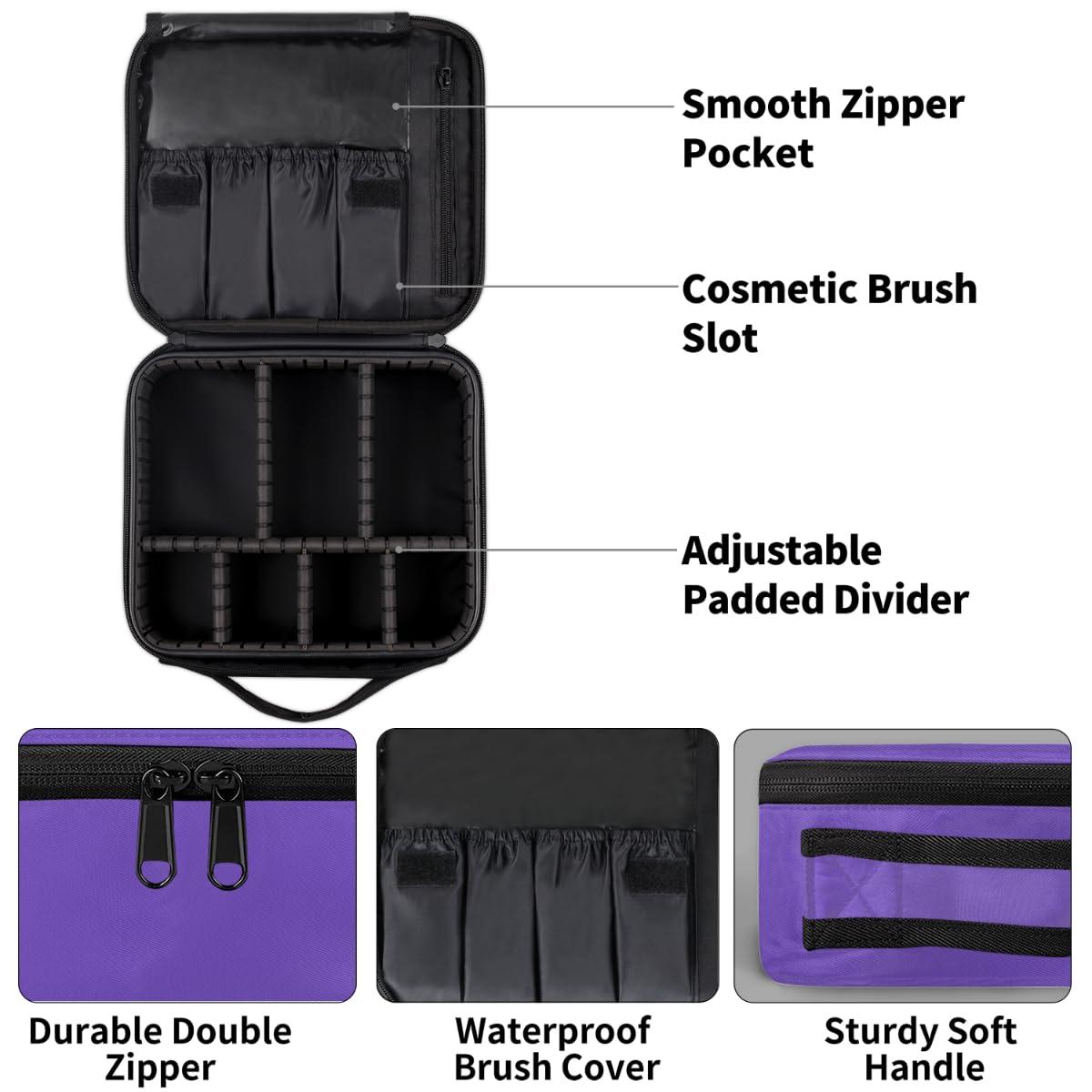 Skonsati Skonsati Personalized Makeup Bag Initial Make Up Cosmetic Case Travel Makeup Train Case with Adjustable Dividers for Women Her Friend Female Mom Teacher Sister Teenager-Purple