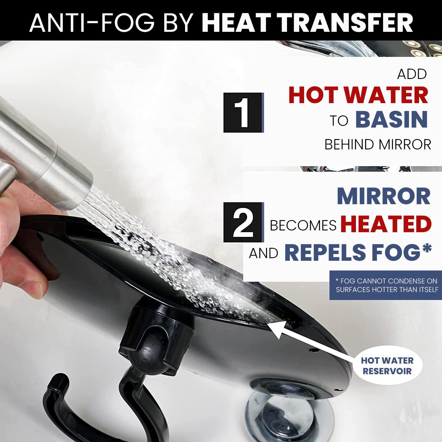 MIRRORVANA MIRRORVANA Dual Anti Fog Shower Mirror for Shaving with Hook for Hanging and Fogless Shatterproof Surface - Fill Back Chamber/Reservoir with Hot Water for Fog Free Shave (8\" Diameter, Black)