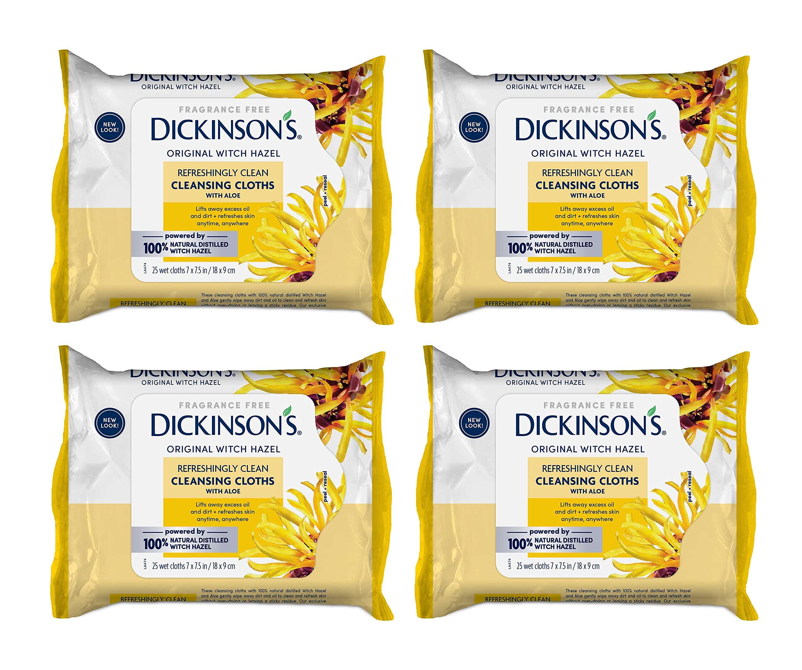 Dickinson\'s Dickinson\'s Original Witch Hazel Refreshingly Clean Cleansing Cloths with Aloe & T.N. Dickinson\'s Witch Hazel Soothing MultiUse Cleansing Cloth, 4 Pack, 25 Cloths Per Pack,white