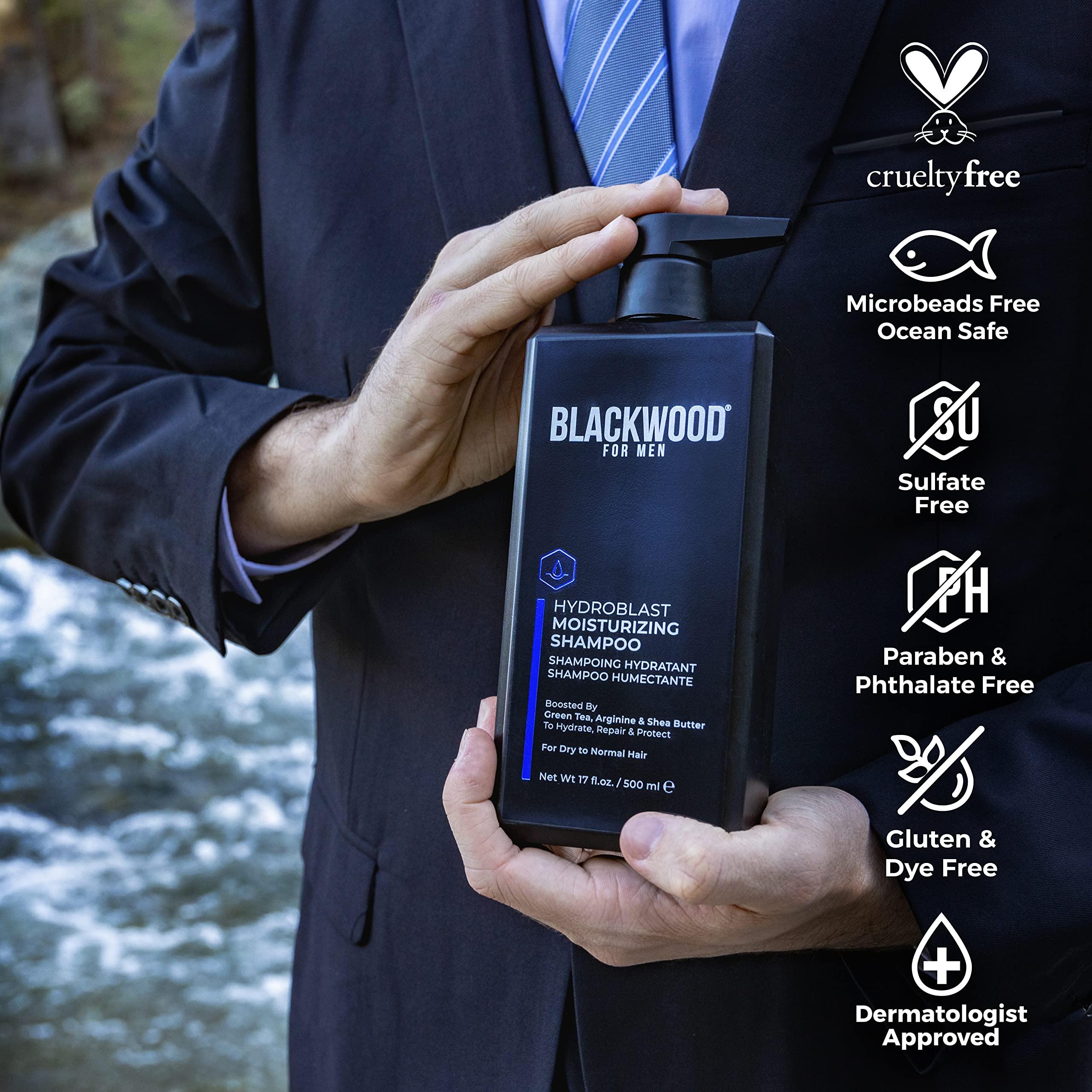 Blackwood For Men Blackwood For Men Hydroblast Moisturizing Shampoo (17oz), Pure Moisture Body Wash (17oz), and BioNutruent Foaming Face Wash (4.45oz) Bundle for Men