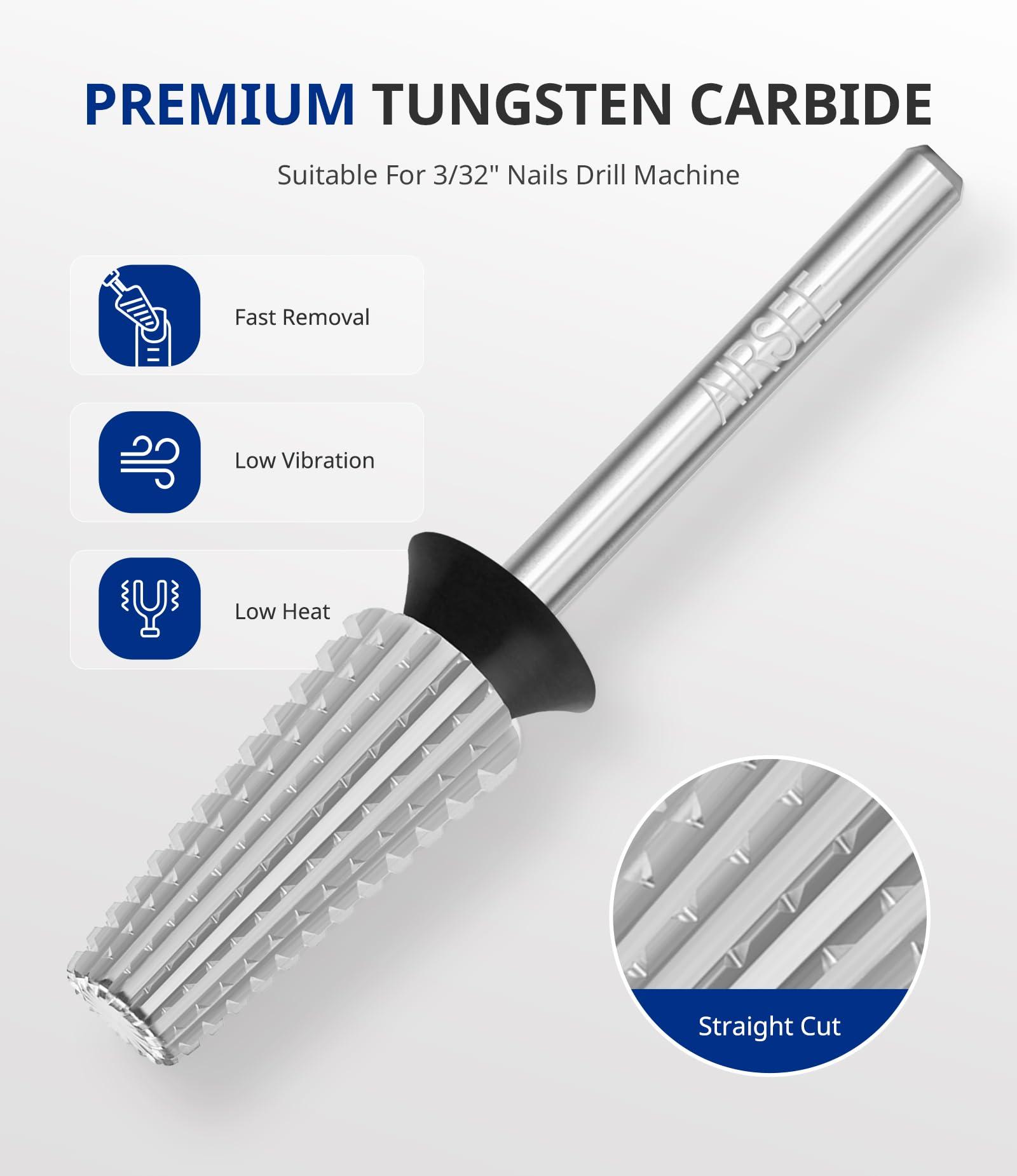 AIRSEE AIRSEE Rechargeable 30000RPM Electric Nail Drill E8 Black & AIRSEE Tungsten Carbide 5 in 1 Acrylic Nail Drill Bit Coarse-XC+C+M