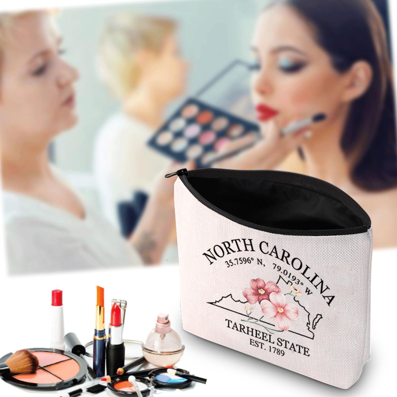 JXGZSO JXGZSO North Carolina Map Cosmetic Bag North Carolina Travel Pouch Bag Dogwood Flower Lovers Gift (TARHEEL STATE Bag)