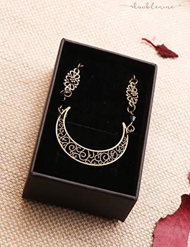Doubnine DoubleNine Crescent Moon Drop Pendant Tassels Head Chain Black Beads Headband Retro Natural Stone Crystal Hair Accessories Headpiece for Women Bride Wedding (Black Small Beads)