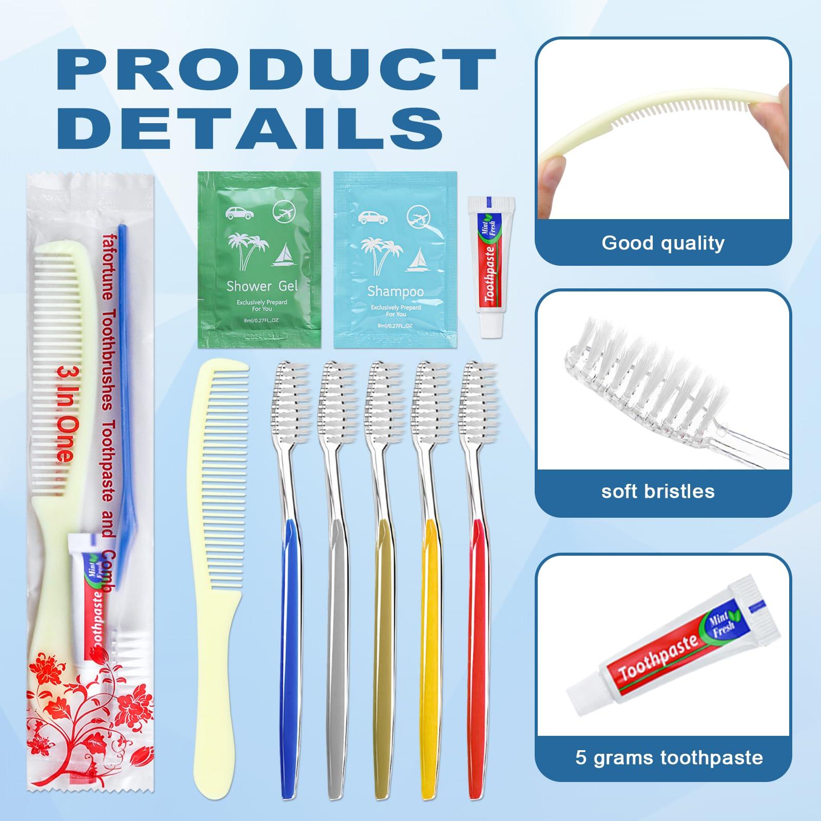 fafortune Bulk Hygiene Kits for Homeless,Disposable Toothbrushes with Toothpaste and Comb for Homeless Individually WrappedBasic Toiletry Kits Travel Size Shampoo And Body Wash For Hotel,Air Bnb Charity(40)