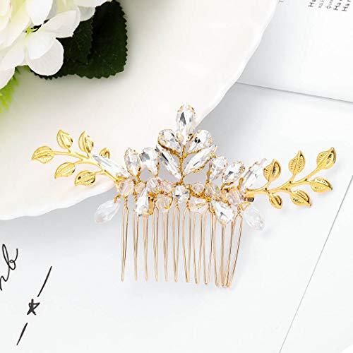 Barode Barode Bridal Wedding Hair Comb Gold Rhinestone Side Combs Crystal Bride Leaf Hair Accessories for Women and Girls