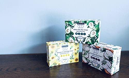 RUBIA INDUSTRIES COMPANY LIMITED Bloom Nature's Love 100% Organic Natural Bar Soap for Women & Men, 3 Bar Variety Pack, Vitamin C and E (Sunflower Oil), Acne Skin (Coconut Oil), and Detox Skin (Avocado Oil)