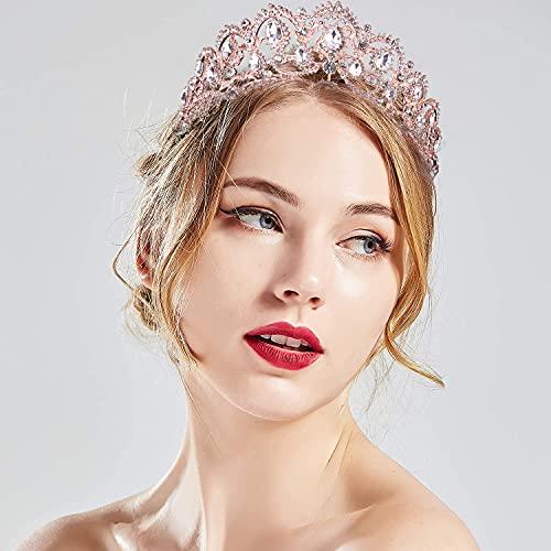 Exacoo Rhinestone Crystal Bridal Crowns Tiaras Prom Queen Crown Pageant Crowns Princess Crown for Women, Rose Gold (Rose Gold with Comb)