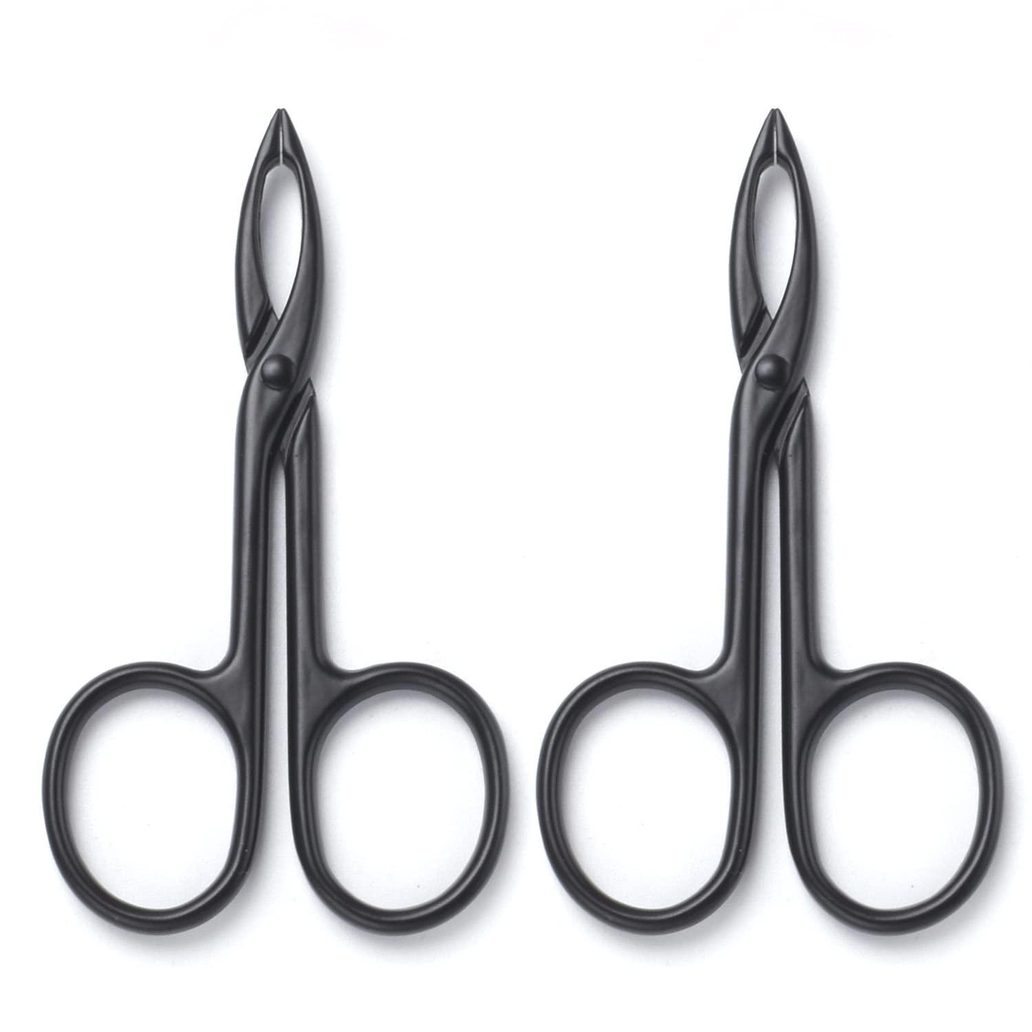 Motanar Motanar 2 Pieces Tweezers Scissor Handle Straight Tip Scissor Shaped Eyebrows Tweezers for Hair Plucker Remover Facial Hair Eyebrows Care (Black)