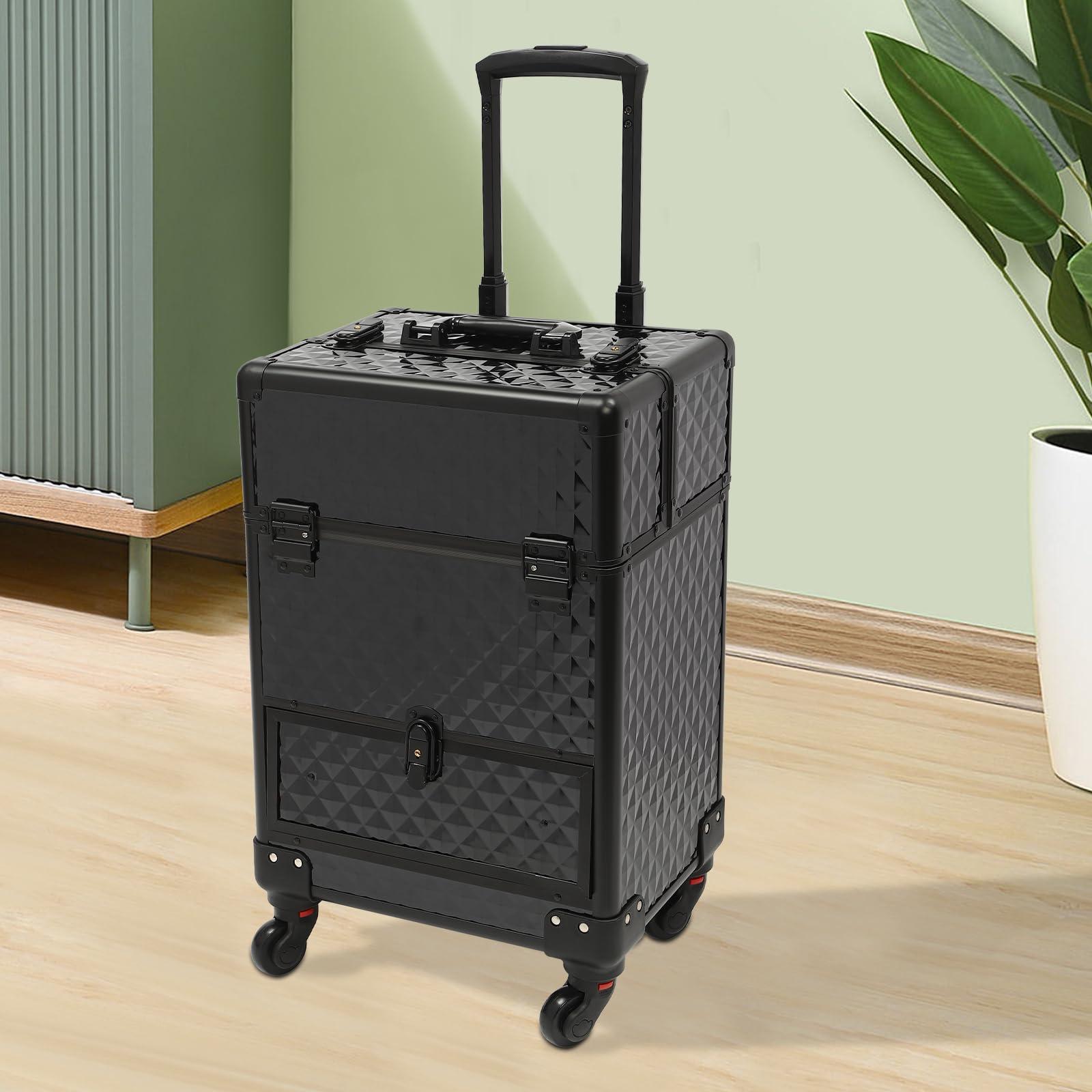 NliuLJW NliuLJW Professional Makeup Trolley, Rolling Cosmetic Train Case Wheeled Manicure Storage Cart Cosmetologist Stylist Case for Studio or Travelling, 13.4x9.8x18.5Inch (Black)