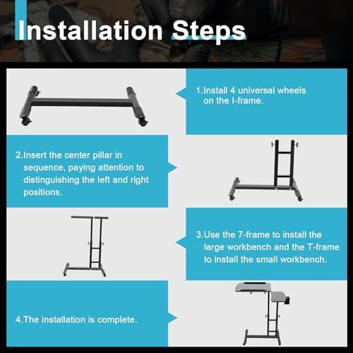 KWCWB KWCWB Tattoo Workstation Tattoo Tray with Wheels, Portable Dual Table Top Rolly Tray Tattoo Table wiht Armrests Mobile Tattoo Station, Height Adjustable - for Tattoo Beauty Pedicure Nail Salon Tools