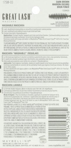 Maybelline New York Maybelline New York Makeup Great Lash Washable Mascara, Dark Brown Volumizing Mascara, 0.43 fl oz
